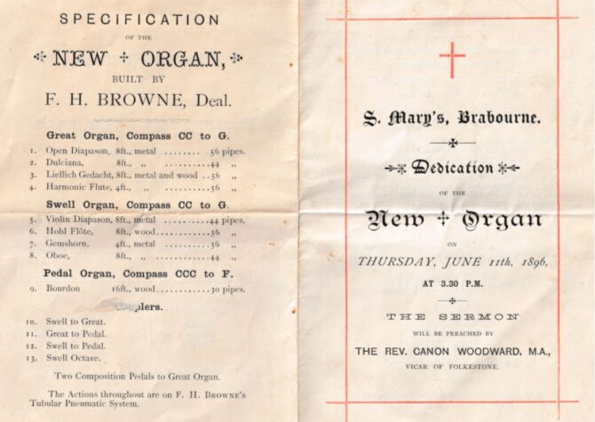 Order of Service to dedicate the Organ in 1896.